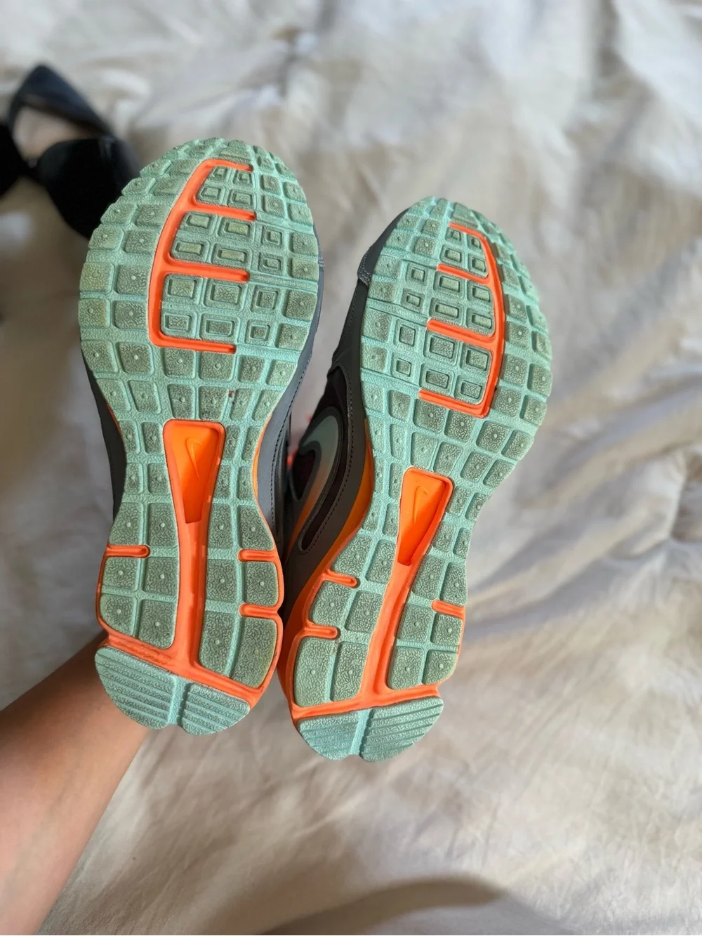 Nike Reax Run 8 Gray Sneakers with Bright Orange Laces and Mint Accents